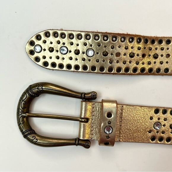 Fossil Gold Metallic Leather Belt, Studded with Rhinestones and Grommets, Size S - Picture 9 of 16